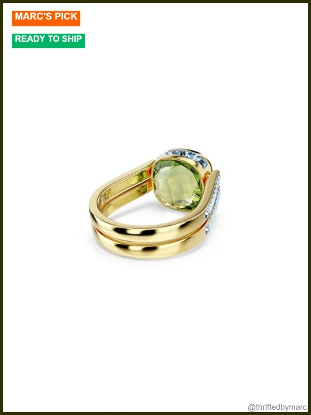 Swarovski Chroma Twist Ring Cushion Cut ReCreated Crystals Gold Tone